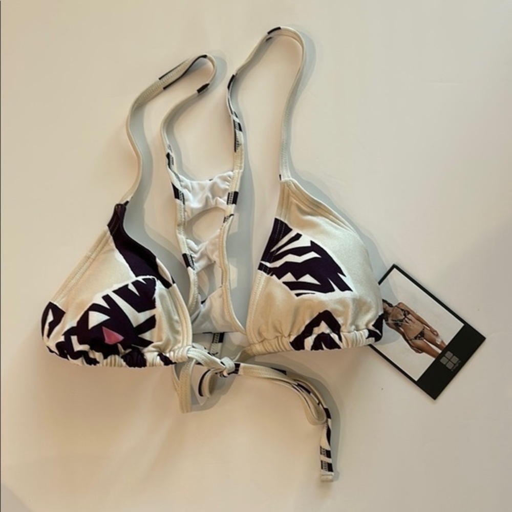 INSIGHT cream chips ladder back halter top swim bikini top size small or 4 NWT
